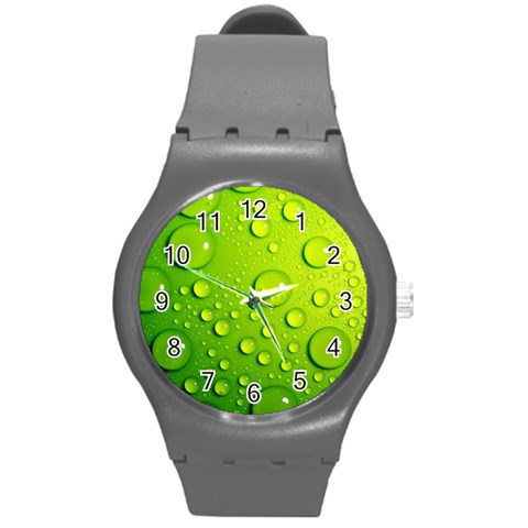 Green Water Drops Round Plastic Sport Watch (M) from ArtsNow.com Front