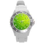 Green Water Drops Round Plastic Sport Watch (L)