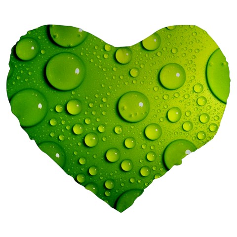 Green Water Drops Large 19  Premium Heart Shape Cushion from ArtsNow.com Front