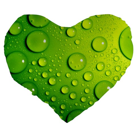 Green Water Drops Large 19  Premium Heart Shape Cushion from ArtsNow.com Back