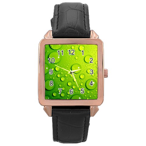 Green Water Drops Rose Gold Leather Watch  from ArtsNow.com Front