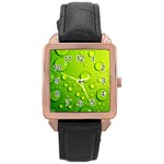 Green Water Drops Rose Gold Leather Watch 