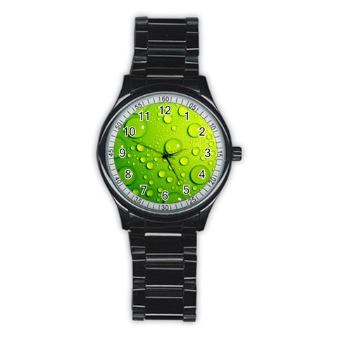 Green Water Drops Stainless Steel Round Watch from ArtsNow.com Front