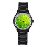 Green Water Drops Stainless Steel Round Watch