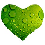 Green Water Drops Large 19  Premium Flano Heart Shape Cushion