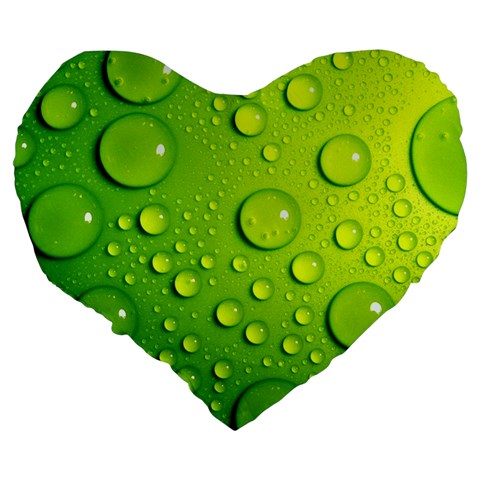 Green Water Drops Large 19  Premium Flano Heart Shape Cushion from ArtsNow.com Back