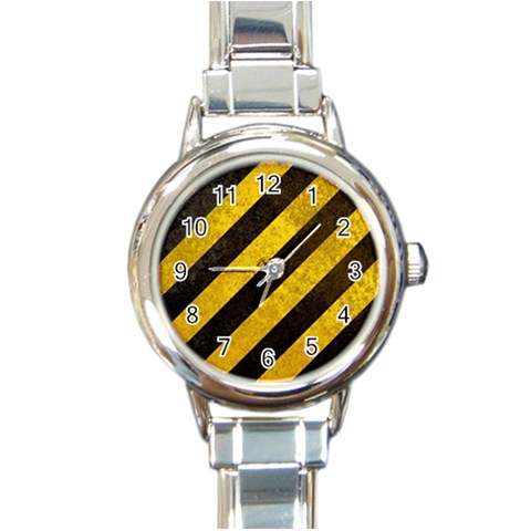 Black And Yellow Caution Round Italian Charm Watch from ArtsNow.com Front