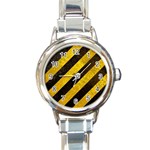 Black And Yellow Caution Round Italian Charm Watch