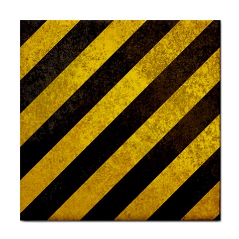 Black And Yellow Caution Tile Coaster from ArtsNow.com Front