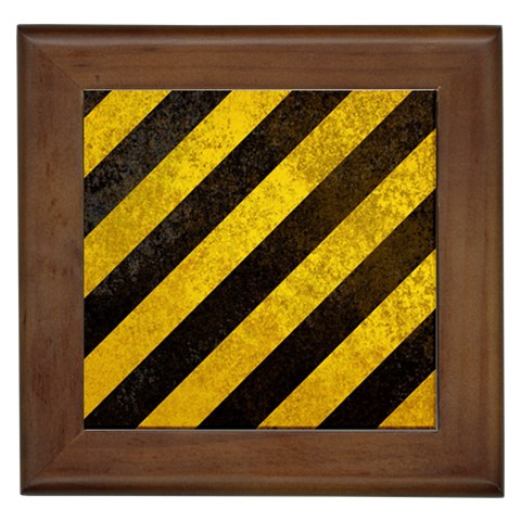 Black And Yellow Caution Framed Tile from ArtsNow.com Front