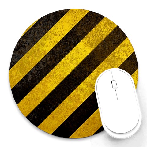 Black And Yellow Caution Round Mousepad from ArtsNow.com Front