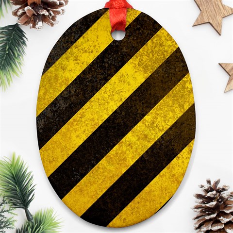 Black And Yellow Caution Ornament (Oval) from ArtsNow.com Front