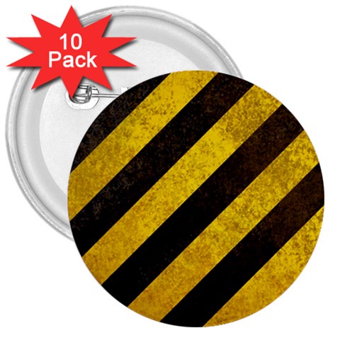 Black And Yellow Caution 3  Button (10 pack) from ArtsNow.com Front