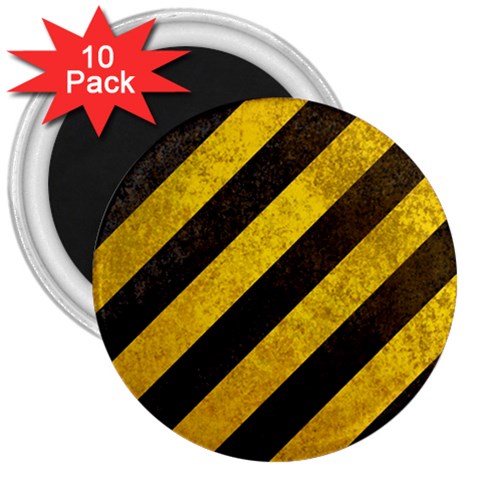 Black And Yellow Caution 3  Magnet (10 pack) from ArtsNow.com Front