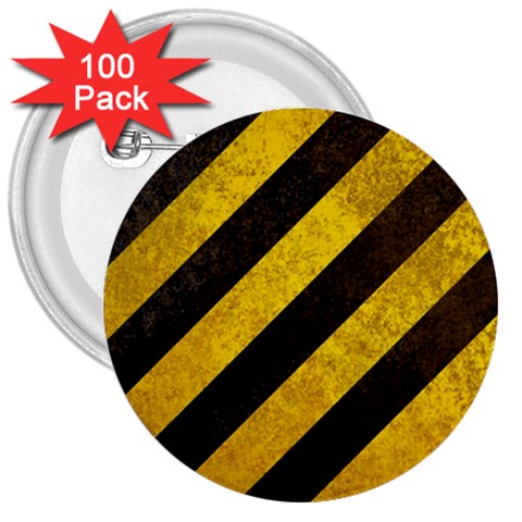 Black And Yellow Caution 3  Button (100 pack) from ArtsNow.com Front