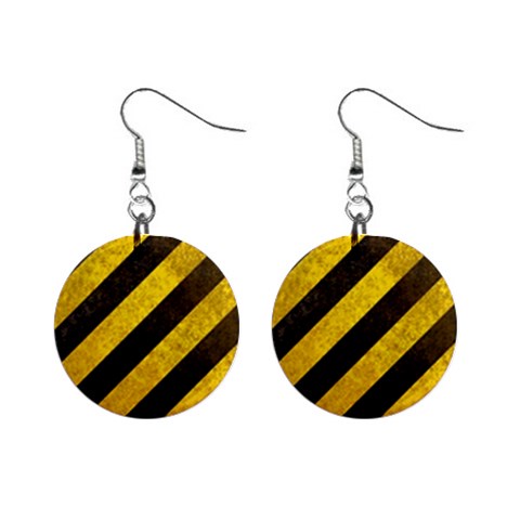 Black And Yellow Caution 1  Button Earrings from ArtsNow.com Front