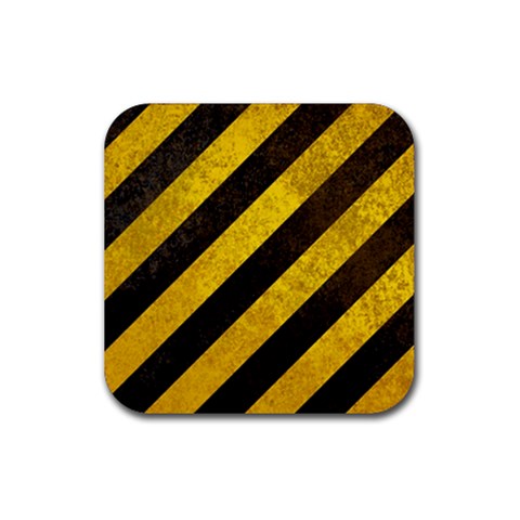 Black And Yellow Caution Rubber Coaster (Square) from ArtsNow.com Front