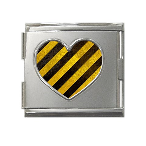 Black And Yellow Caution Mega Link Heart Italian Charm (18mm) from ArtsNow.com Front