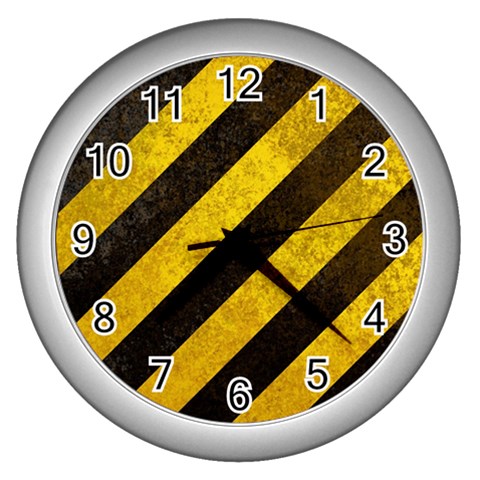 Black And Yellow Caution Wall Clock (Silver) from ArtsNow.com Front