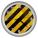 Black And Yellow Caution Wall Clock (Silver)