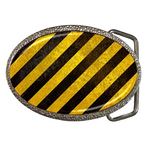 Black And Yellow Caution Belt Buckle from ArtsNow.com Front