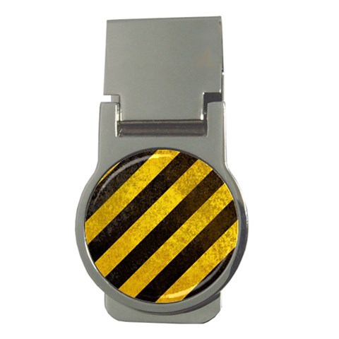 Black And Yellow Caution Money Clip (Round) from ArtsNow.com Front