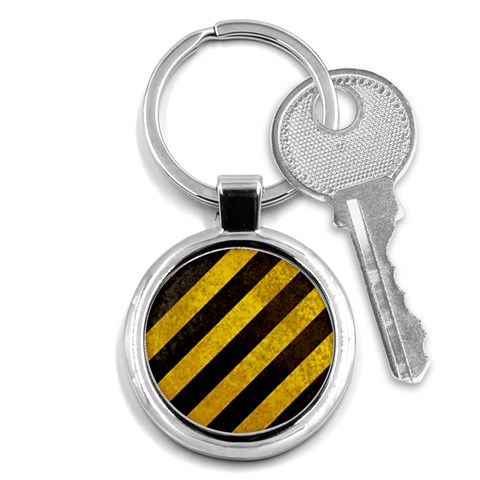 Black And Yellow Caution Key Chain (Round) from ArtsNow.com Front