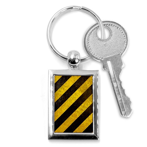 Black And Yellow Caution Key Chain (Rectangle) from ArtsNow.com Front