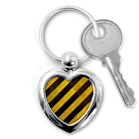 Black And Yellow Caution Key Chain (Heart) from ArtsNow.com Front