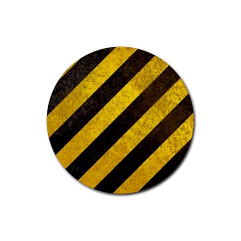 Black And Yellow Caution Rubber Coaster (Round) from ArtsNow.com Front