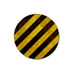 Black And Yellow Caution Rubber Coaster (Round)