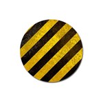 Black And Yellow Caution Magnet 3  (Round)