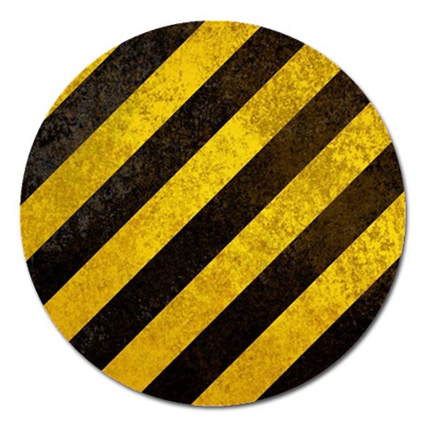 Black And Yellow Caution Magnet 5  (Round) from ArtsNow.com Front