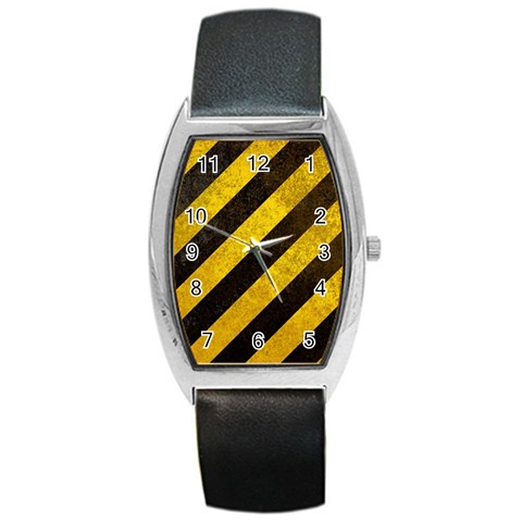 Black And Yellow Caution Barrel Style Metal Watch from ArtsNow.com Front