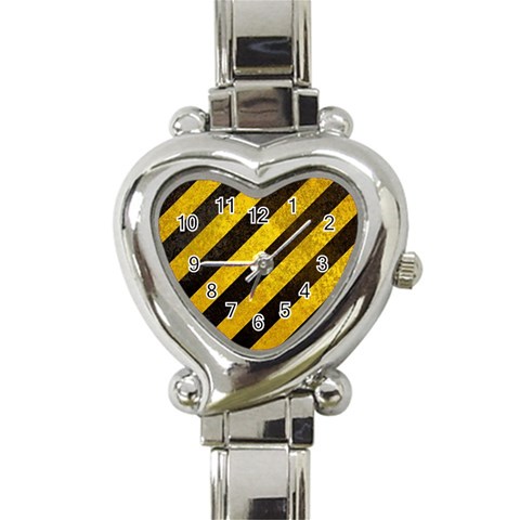 Black And Yellow Caution Heart Italian Charm Watch from ArtsNow.com Front