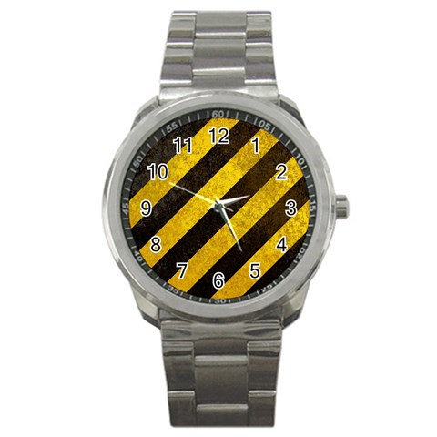 Black And Yellow Caution Sport Metal Watch from ArtsNow.com Front