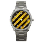 Black And Yellow Caution Sport Metal Watch