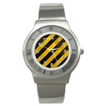 Black And Yellow Caution Stainless Steel Watch