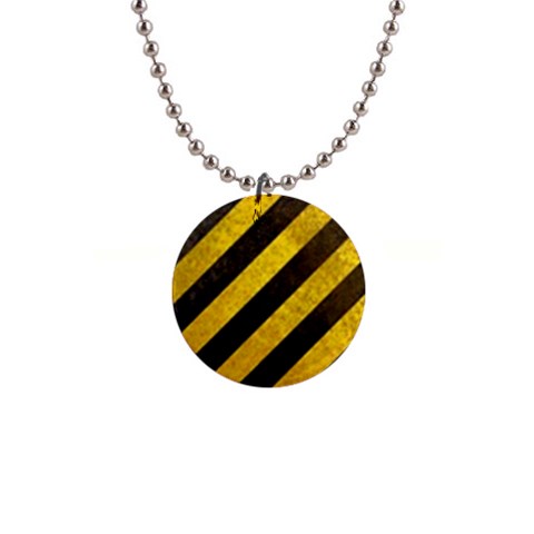 Black And Yellow Caution 1  Button Necklace from ArtsNow.com Front