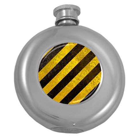 Black And Yellow Caution Hip Flask (5 oz) from ArtsNow.com Front