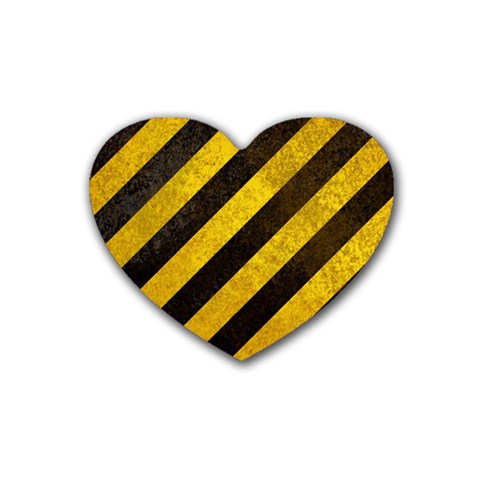 Black And Yellow Caution Rubber Coaster (Heart) from ArtsNow.com Front