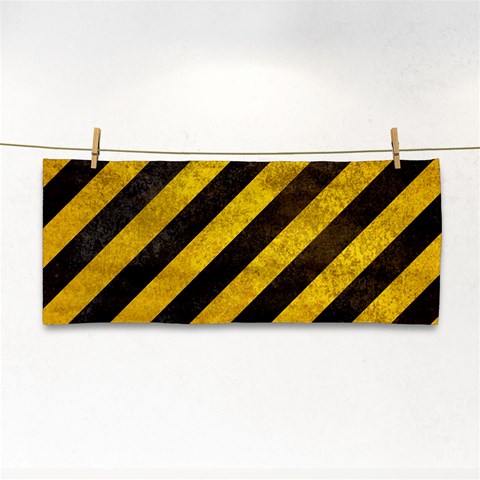 Black And Yellow Caution Hand Towel from ArtsNow.com Front