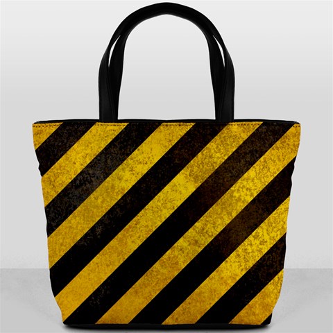 Black And Yellow Caution Bucket Bag from ArtsNow.com Front