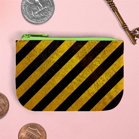 Black And Yellow Caution Mini Coin Purse from ArtsNow.com Front