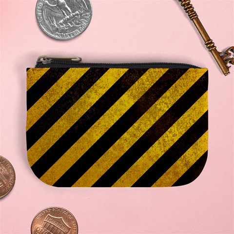 Black And Yellow Caution Mini Coin Purse from ArtsNow.com Front