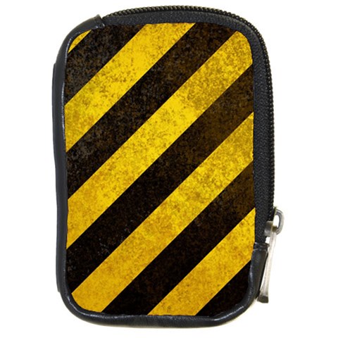 Black And Yellow Caution Compact Camera Leather Case from ArtsNow.com Front