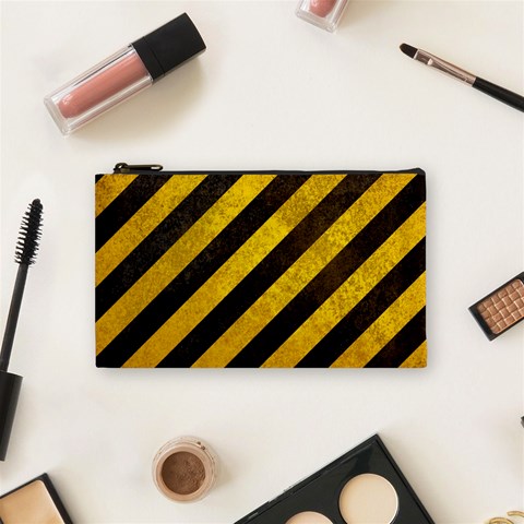 Black And Yellow Caution Cosmetic Bag (Small) from ArtsNow.com Front