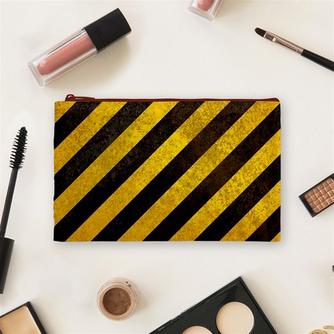 Black And Yellow Caution Cosmetic Bag (Medium) from ArtsNow.com Front