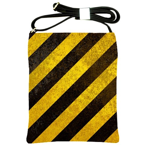 Black And Yellow Caution Shoulder Sling Bag from ArtsNow.com Front