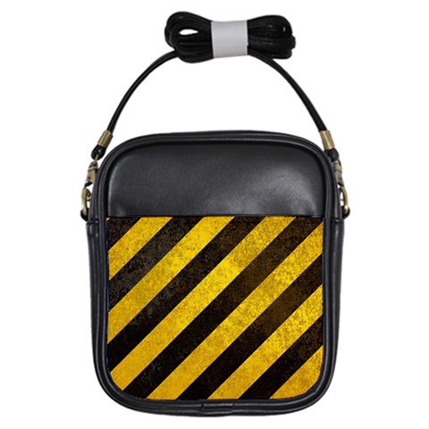 Black And Yellow Caution Girls Sling Bag from ArtsNow.com Front